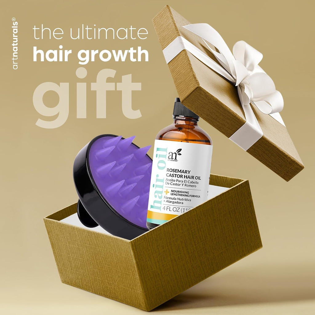ArtNaturals Rosemary & Castor Scalp Oil + Scalp Massager Set, 4 oz
