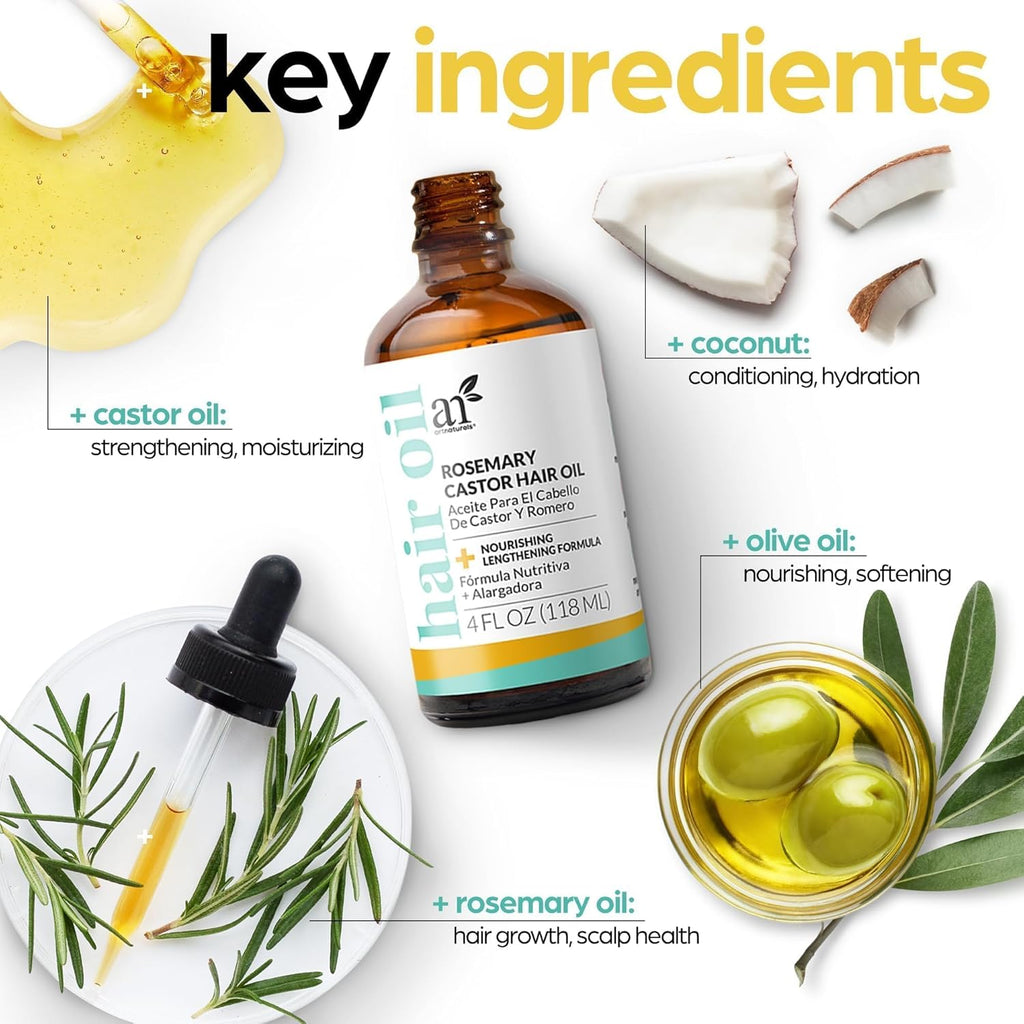 ArtNaturals Rosemary & Castor Scalp Oil + Scalp Massager Set, 4 oz