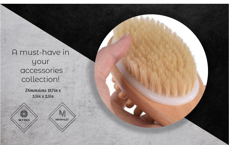 Bath Body Massage Brush Long Handle Wooden Dry Bristle Exfoliating Spa